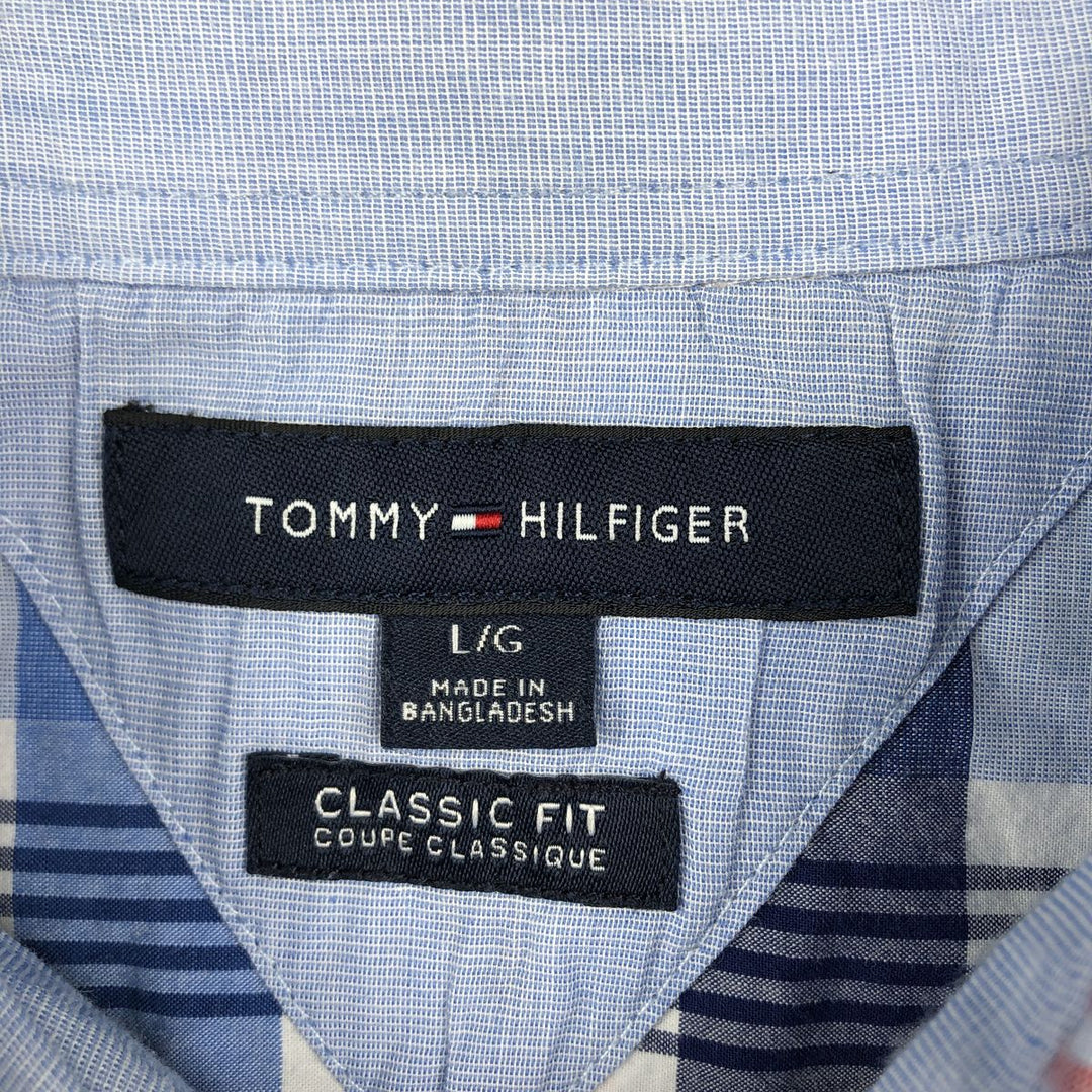 Tommy Hilfiger Classic Fit Short-Sleeve Button-Down Check Shirt, Men's Size L (approx.) cotton blue type Vintage Second Hand