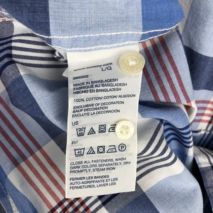 Tommy Hilfiger Classic Fit Short-Sleeve Button-Down Check Shirt, Men's Size L (approx.) cotton blue type Vintage Second Hand