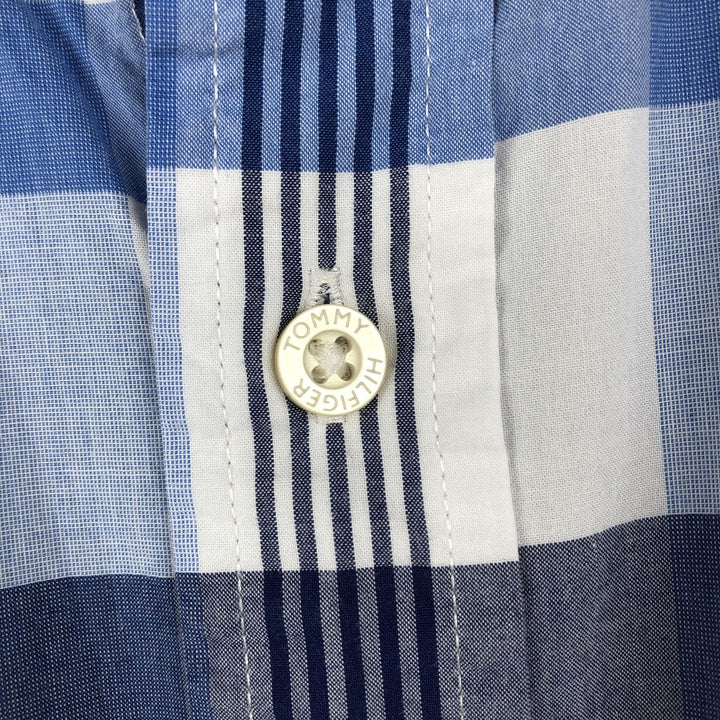 Tommy Hilfiger Classic Fit Short-Sleeve Button-Down Check Shirt, Men's Size L (approx.) cotton blue type Vintage Second Hand