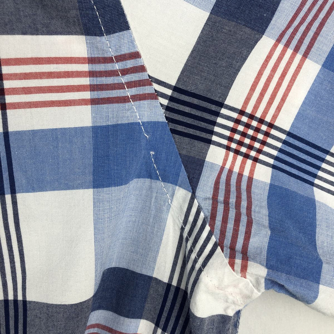Tommy Hilfiger Classic Fit Short-Sleeve Button-Down Check Shirt, Men's Size L (approx.) cotton blue type Vintage Second Hand