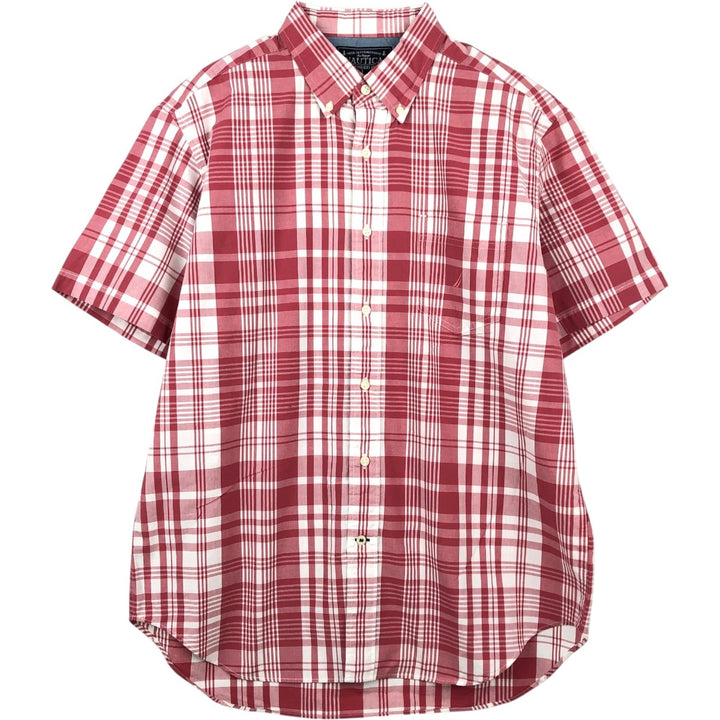 Nautica short-sleeved button-down check shirt, men's size L (approx.) cotton red type Vintage Second Hand