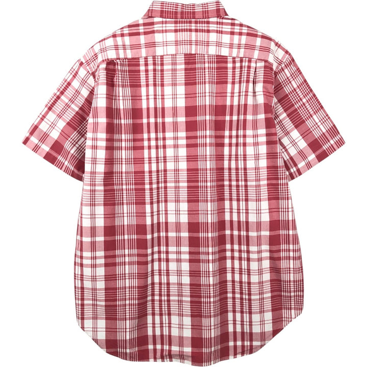 Nautica short-sleeved button-down check shirt, men's size L (approx.) cotton red type Vintage Second Hand