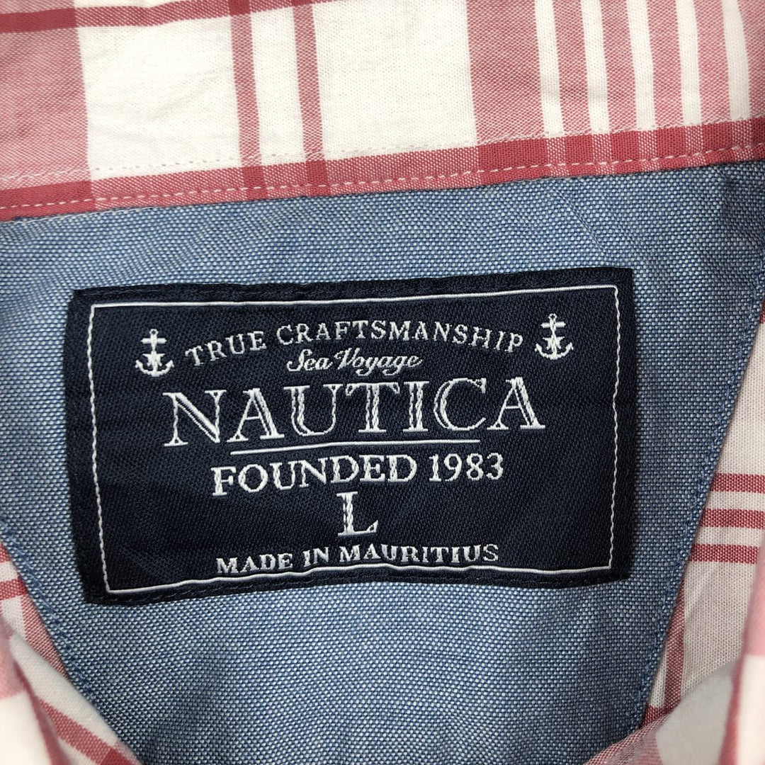 Nautica short-sleeved button-down check shirt, men's size L (approx.) cotton red type Vintage Second Hand
