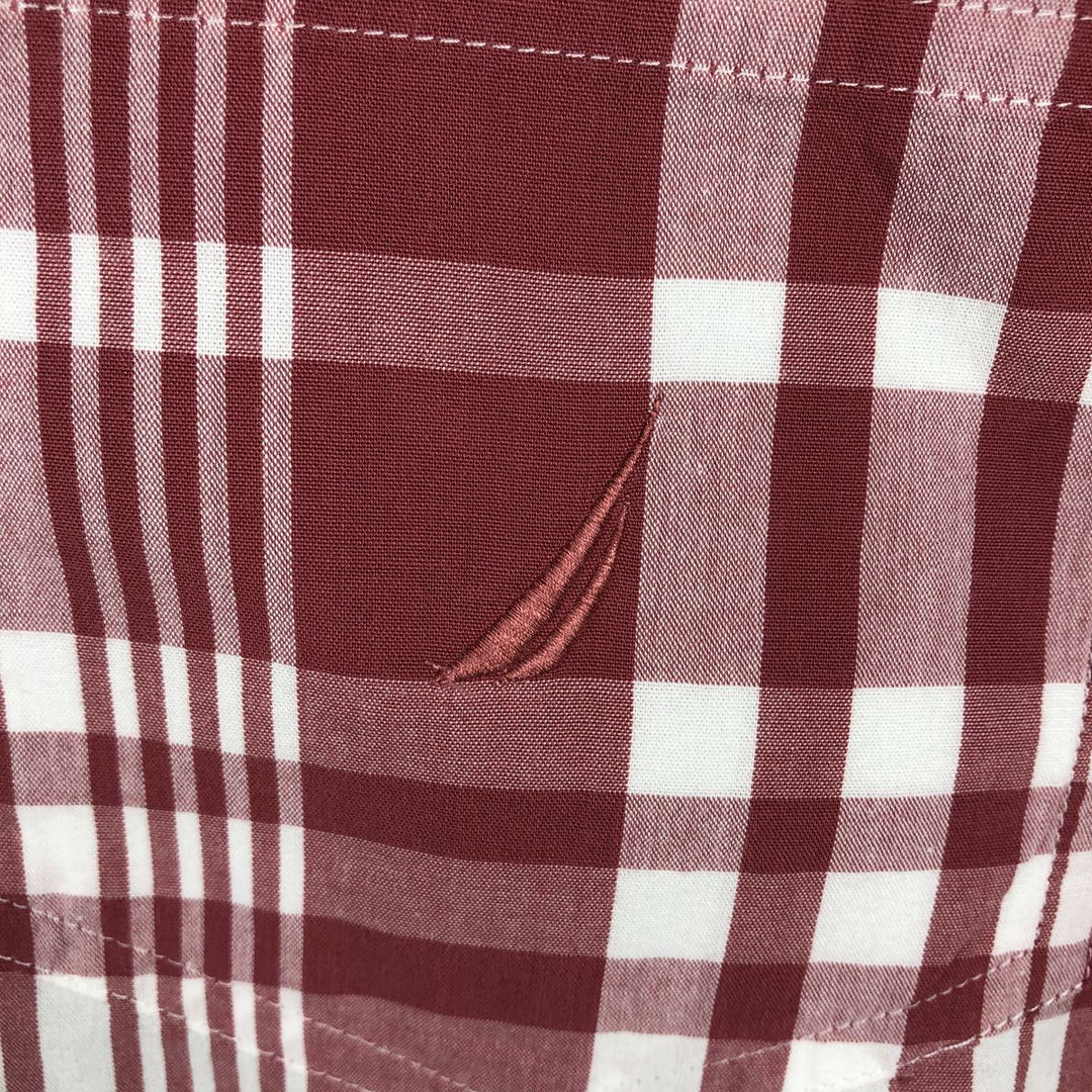 Nautica short-sleeved button-down check shirt, men's size L (approx.) cotton red type Vintage Second Hand