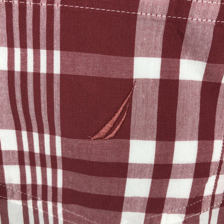 Nautica short-sleeved button-down check shirt, men's size L (approx.) cotton red type Vintage Second Hand