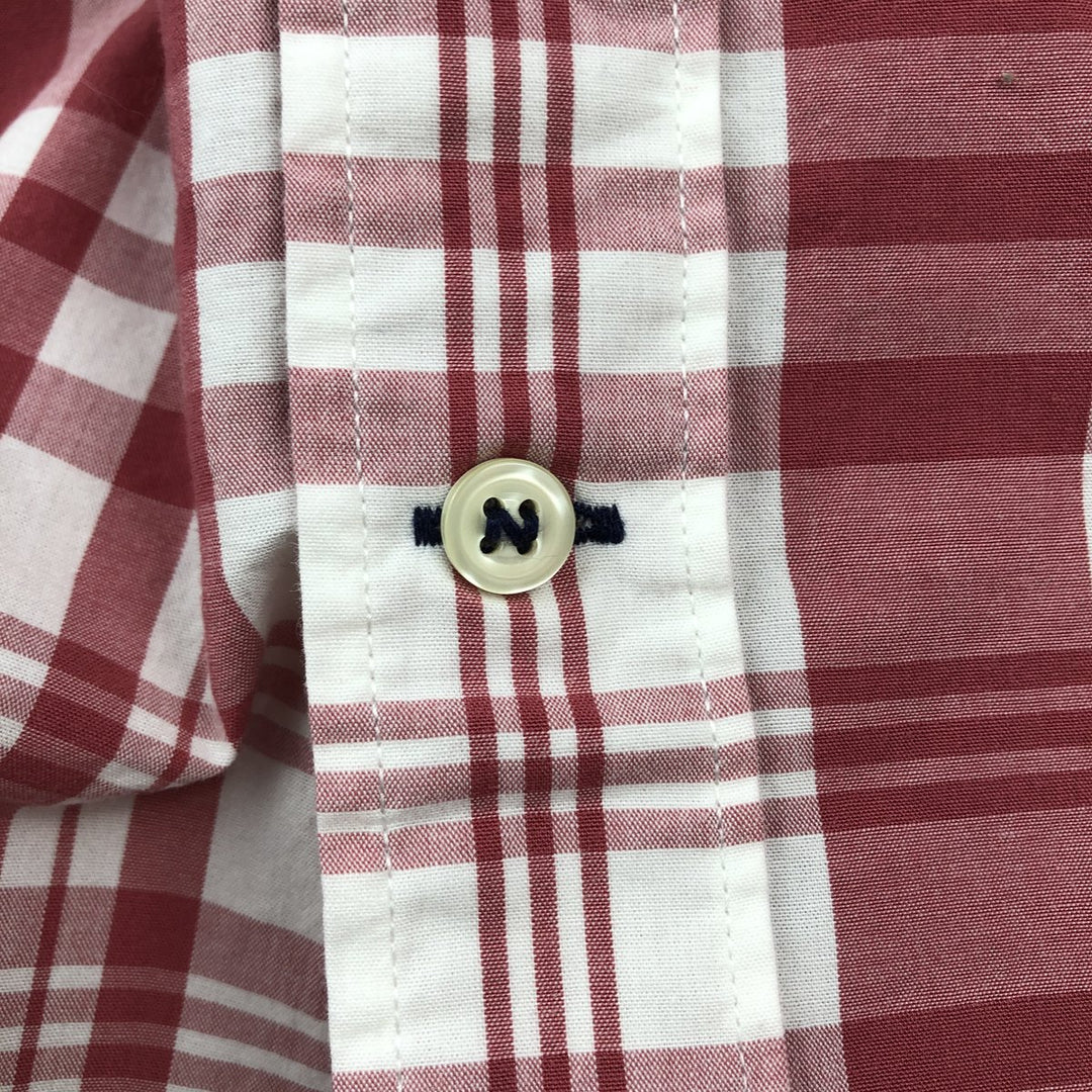 Nautica short-sleeved button-down check shirt, men's size L (approx.) cotton red type Vintage Second Hand