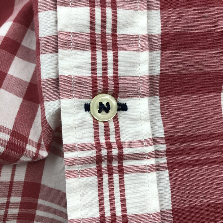 Nautica short-sleeved button-down check shirt, men's size L (approx.) cotton red type Vintage Second Hand