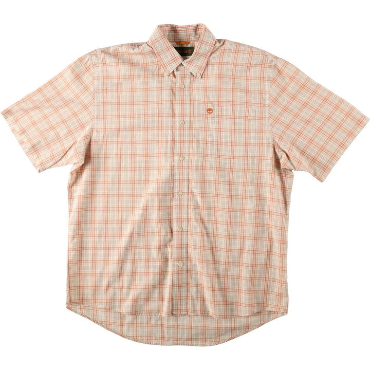 90s~00'S Timberland short sleeve button down check shirt men's XL size vintage cotton orange type Vintage Second Hand