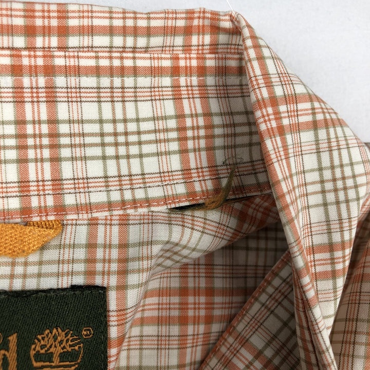 90s~00'S Timberland short sleeve button down check shirt men's XL size vintage cotton orange type Vintage Second Hand