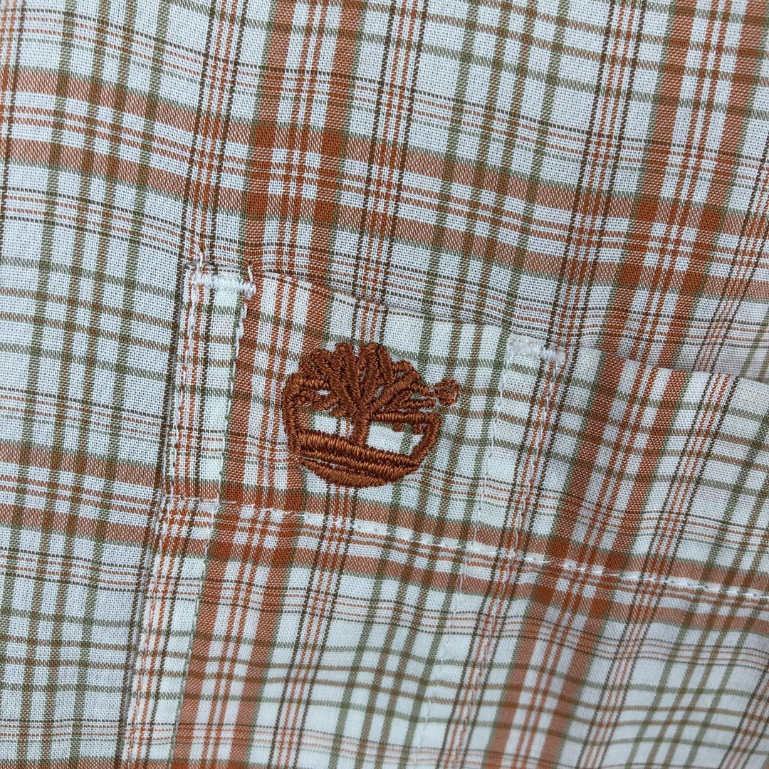 90s~00'S Timberland short sleeve button down check shirt men's XL size vintage cotton orange type Vintage Second Hand