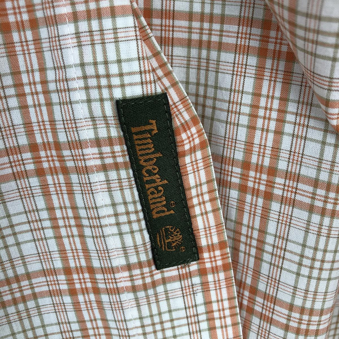 90s~00'S Timberland short sleeve button down check shirt men's XL size vintage cotton orange type Vintage Second Hand