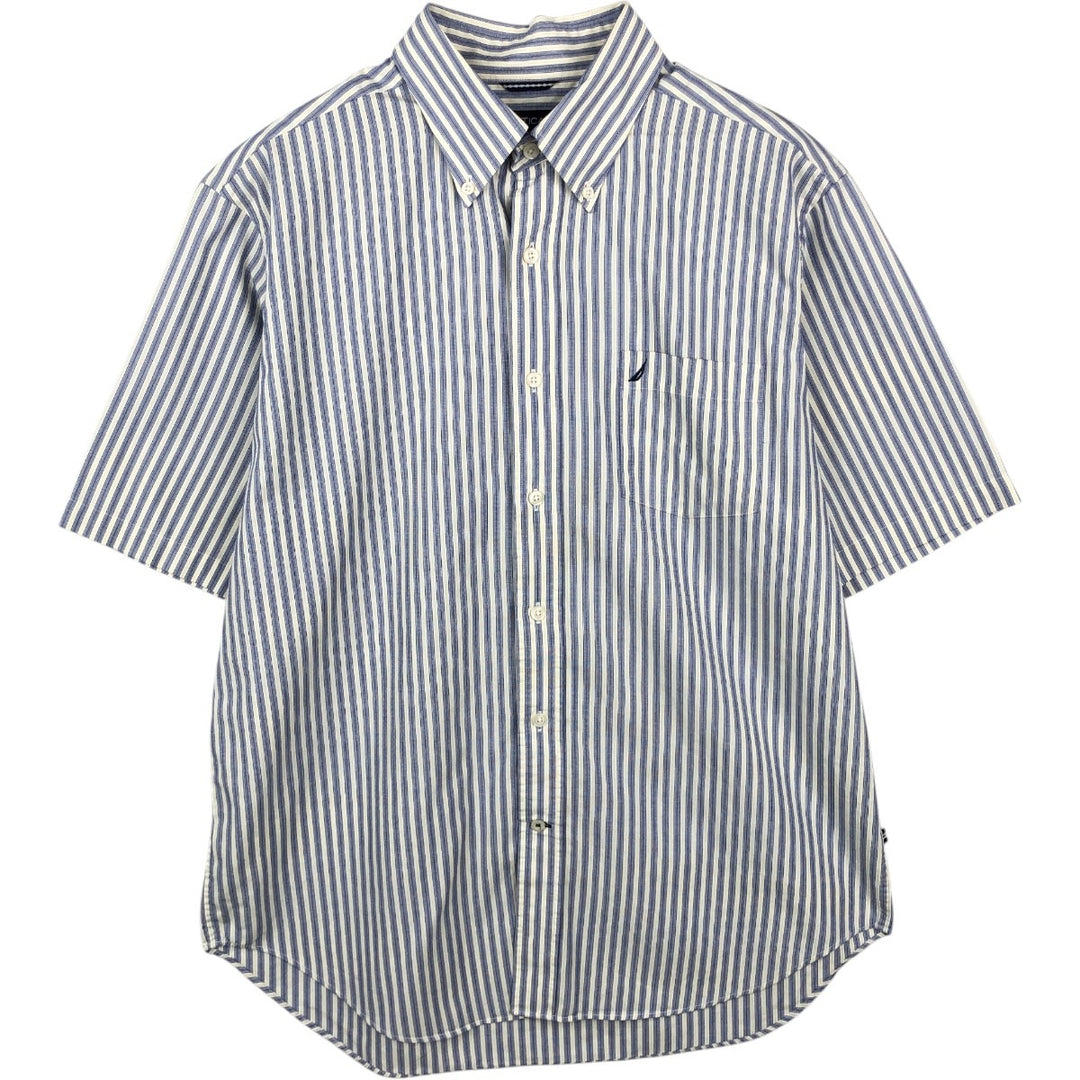Nautica (2000s) Short-Sleeve Button-Down Striped Shirt, Men's Size L (approx.) cotton white type Vintage Second Hand