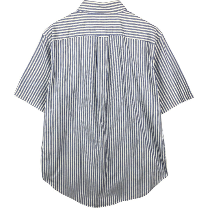 Nautica (2000s) Short-Sleeve Button-Down Striped Shirt, Men's Size L (approx.) cotton white type Vintage Second Hand