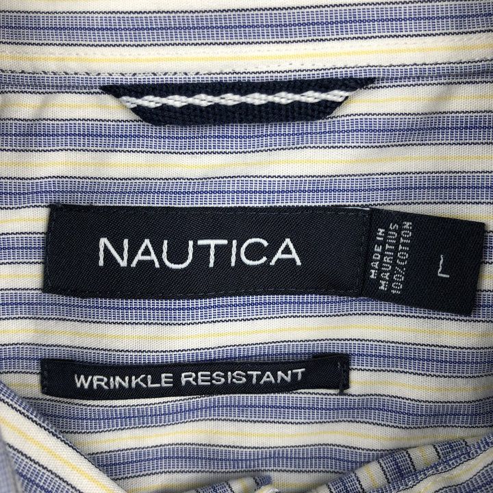 Nautica (2000s) Short-Sleeve Button-Down Striped Shirt, Men's Size L (approx.) cotton white type Vintage Second Hand