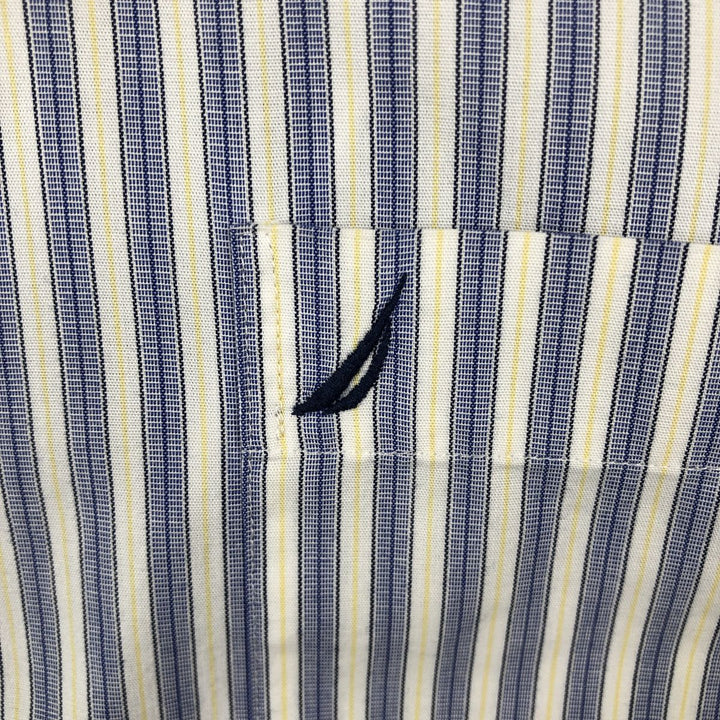 Nautica (2000s) Short-Sleeve Button-Down Striped Shirt, Men's Size L (approx.) cotton white type Vintage Second Hand