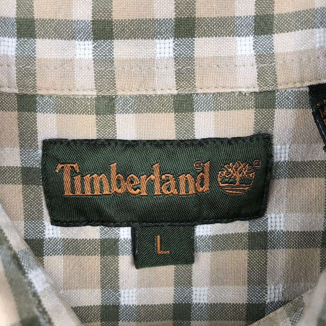 90s~00'S Timberland short sleeve button down check shirt men's size L vintage cotton Beige type Vintage Second Hand