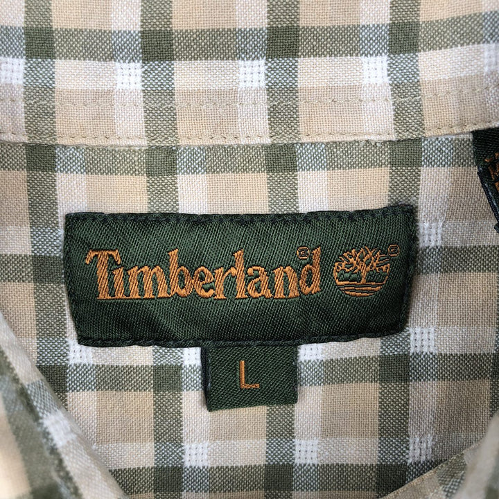 90s~00'S Timberland short sleeve button down check shirt men's size L vintage cotton Beige type Vintage Second Hand
