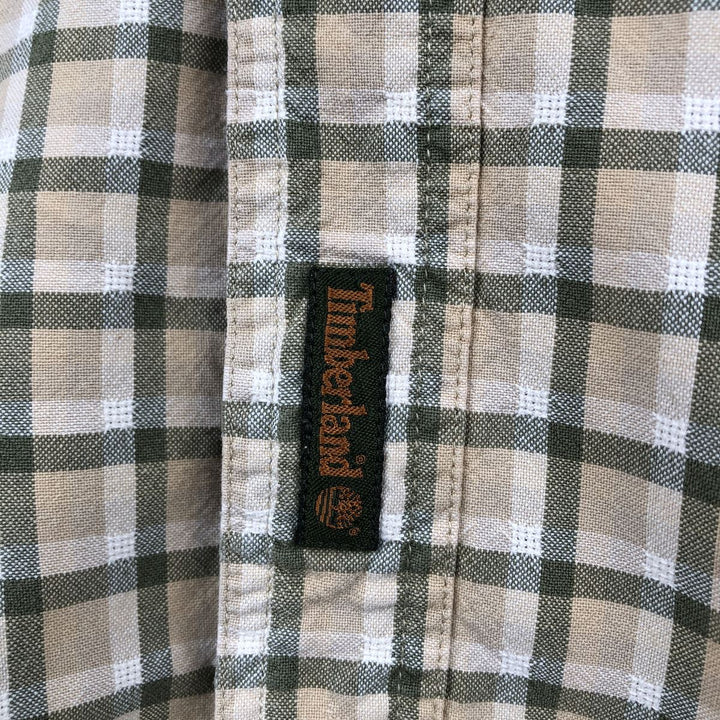 90s~00'S Timberland short sleeve button down check shirt men's size L vintage cotton Beige type Vintage Second Hand