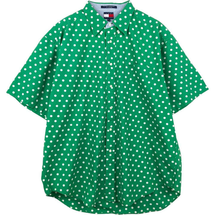 1990'S Tommy Hilfiger short-sleeved cotton shirt with all-over polka dot pattern, men's size XL equivalent, vintage. cotton green type Vintage Second Hand