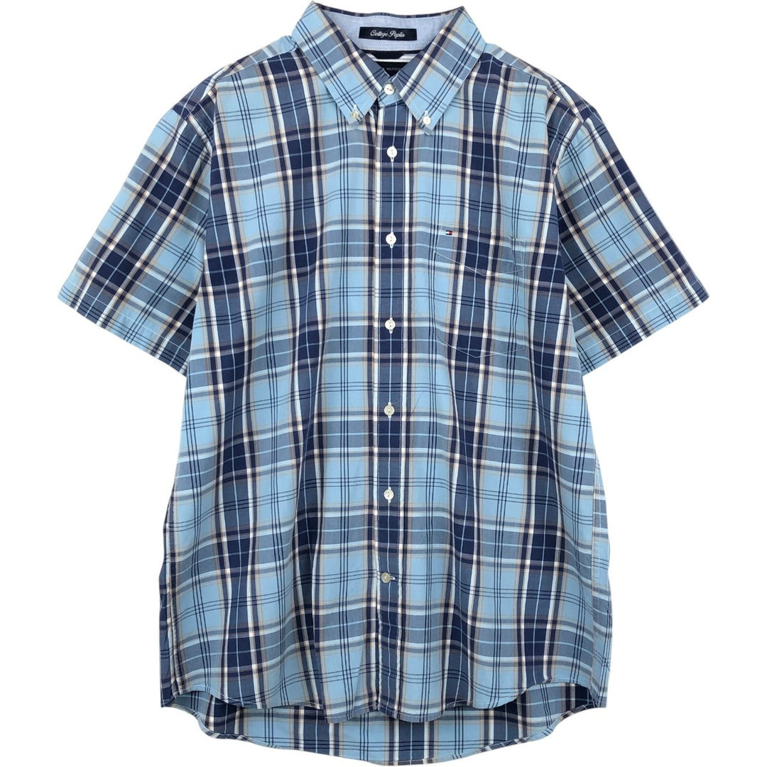 Tommy Hilfiger College Poplin Short-Sleeve Button-Down Check Shirt, Men's Size L (approx.) cotton Blue type light blue Vintage Second Hand