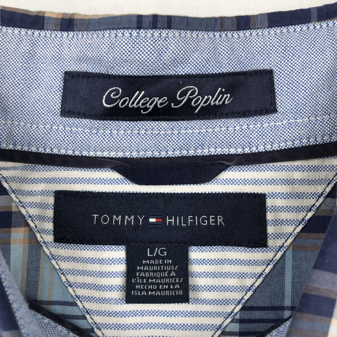 Tommy Hilfiger College Poplin Short-Sleeve Button-Down Check Shirt, Men's Size L (approx.) cotton Blue type light blue Vintage Second Hand