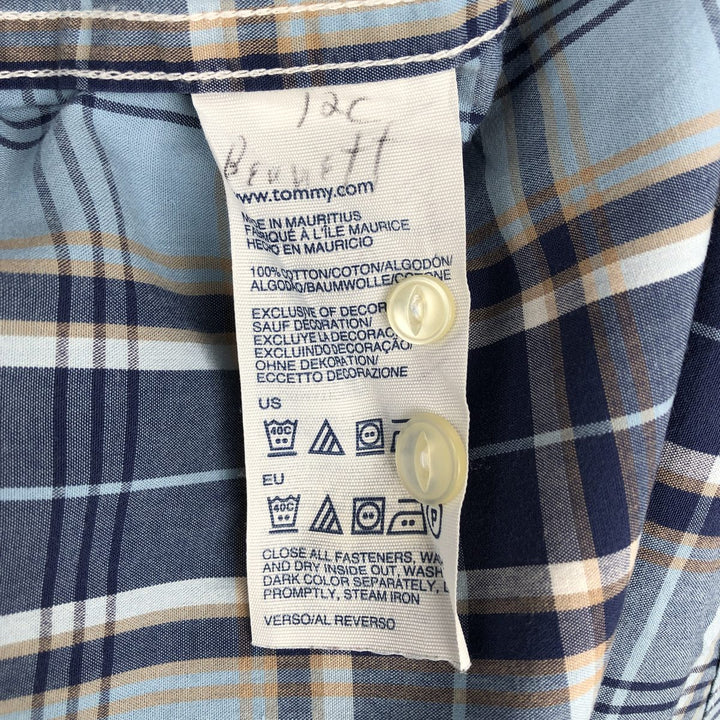 Tommy Hilfiger College Poplin Short-Sleeve Button-Down Check Shirt, Men's Size L (approx.) cotton Blue type light blue Vintage Second Hand