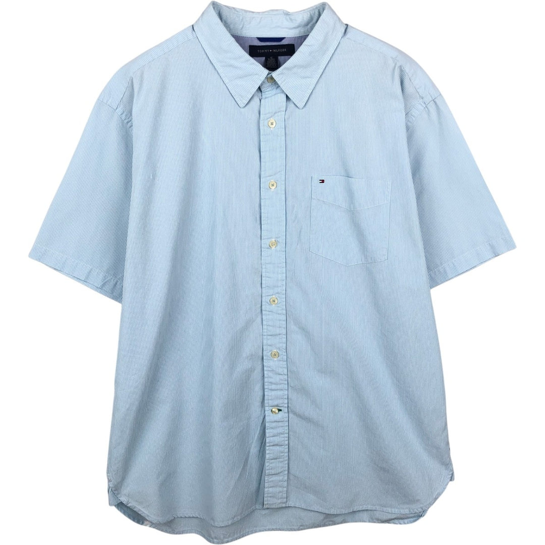 Tommy Hilfiger short-sleeved cotton striped shirt, men's size XL (approx.) cotton Blue type light blue Vintage Second Hand