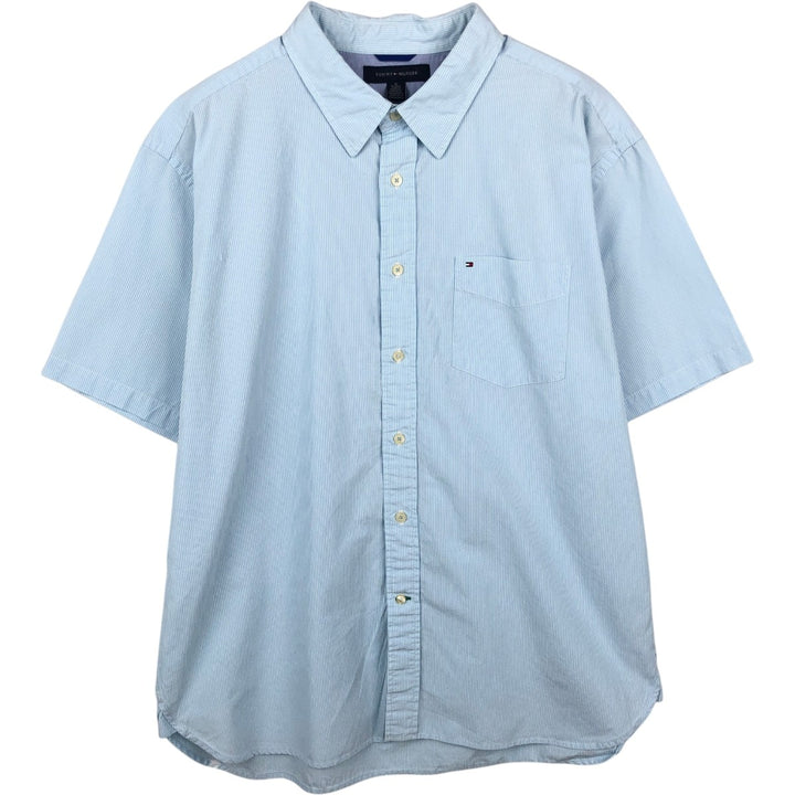 Tommy Hilfiger short-sleeved cotton striped shirt, men's size XL (approx.) cotton Blue type light blue Vintage Second Hand