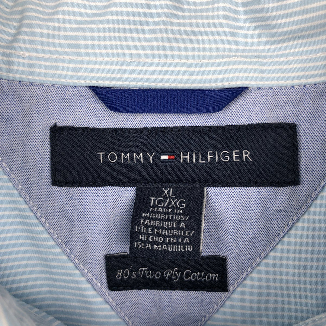 Tommy Hilfiger short-sleeved cotton striped shirt, men's size XL (approx.) cotton Blue type light blue Vintage Second Hand