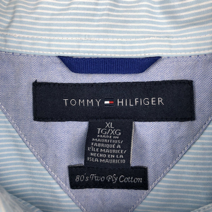 Tommy Hilfiger short-sleeved cotton striped shirt, men's size XL (approx.) cotton Blue type light blue Vintage Second Hand