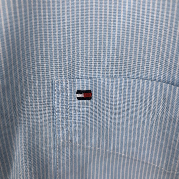 Tommy Hilfiger short-sleeved cotton striped shirt, men's size XL (approx.) cotton Blue type light blue Vintage Second Hand