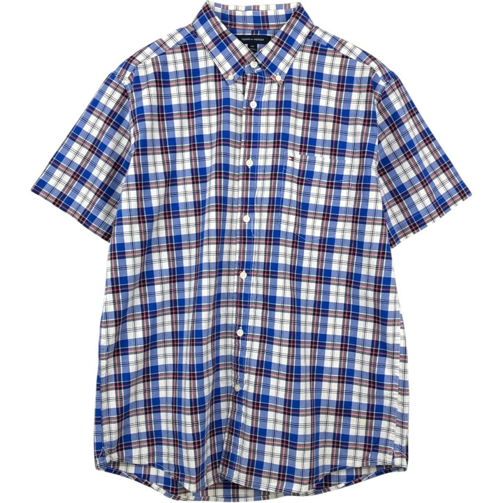 Tommy Hilfiger short-sleeved button-down check shirt, men's size L (approx.) cotton blue type Vintage Second Hand