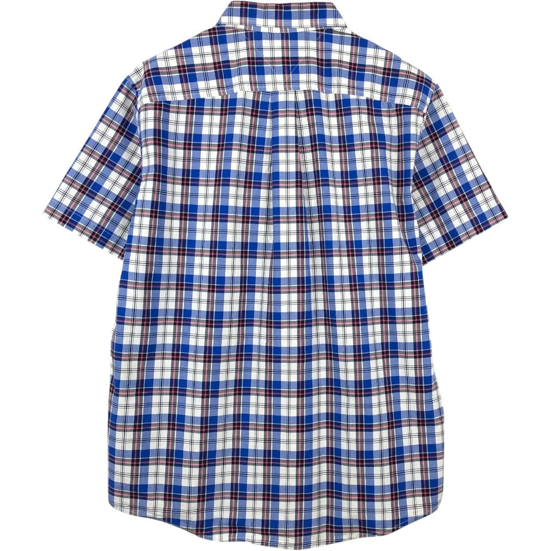 Tommy Hilfiger short-sleeved button-down check shirt, men's size L (approx.) cotton blue type Vintage Second Hand