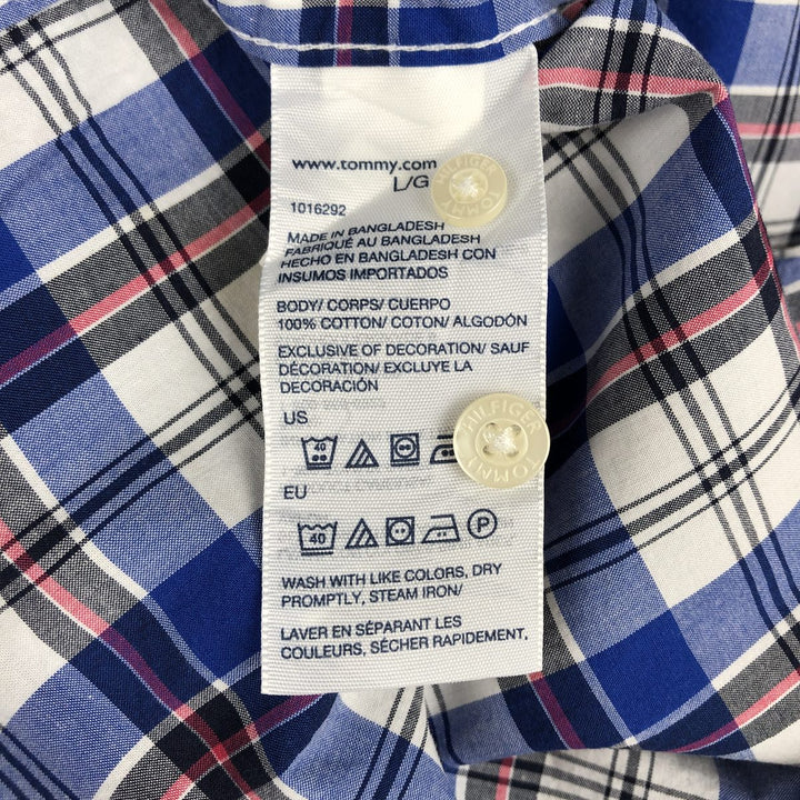 Tommy Hilfiger short-sleeved button-down check shirt, men's size L (approx.) cotton blue type Vintage Second Hand