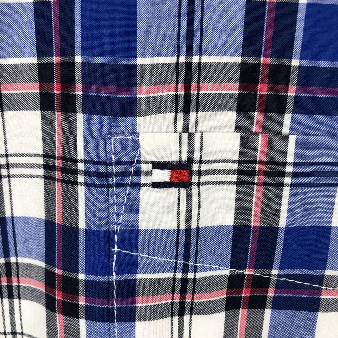 Tommy Hilfiger short-sleeved button-down check shirt, men's size L (approx.) cotton blue type Vintage Second Hand
