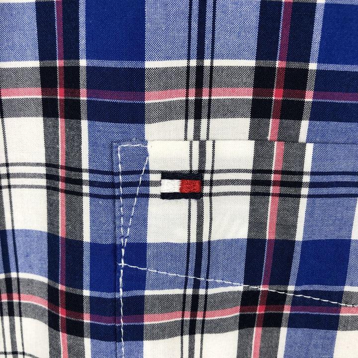 Tommy Hilfiger short-sleeved button-down check shirt, men's size L (approx.) cotton blue type Vintage Second Hand