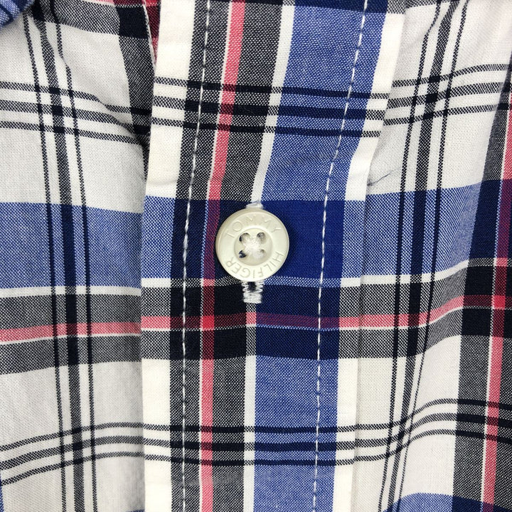 Tommy Hilfiger short-sleeved button-down check shirt, men's size L (approx.) cotton blue type Vintage Second Hand