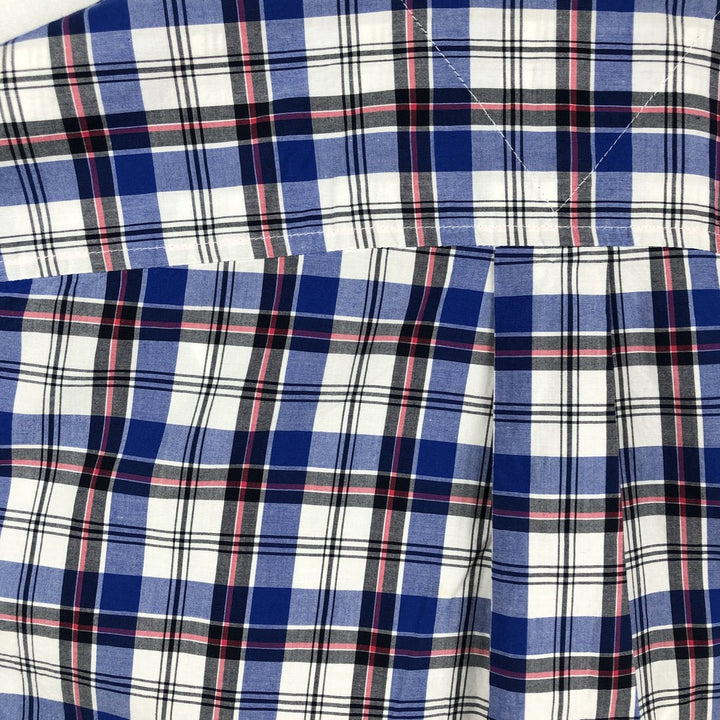Tommy Hilfiger short-sleeved button-down check shirt, men's size L (approx.) cotton blue type Vintage Second Hand
