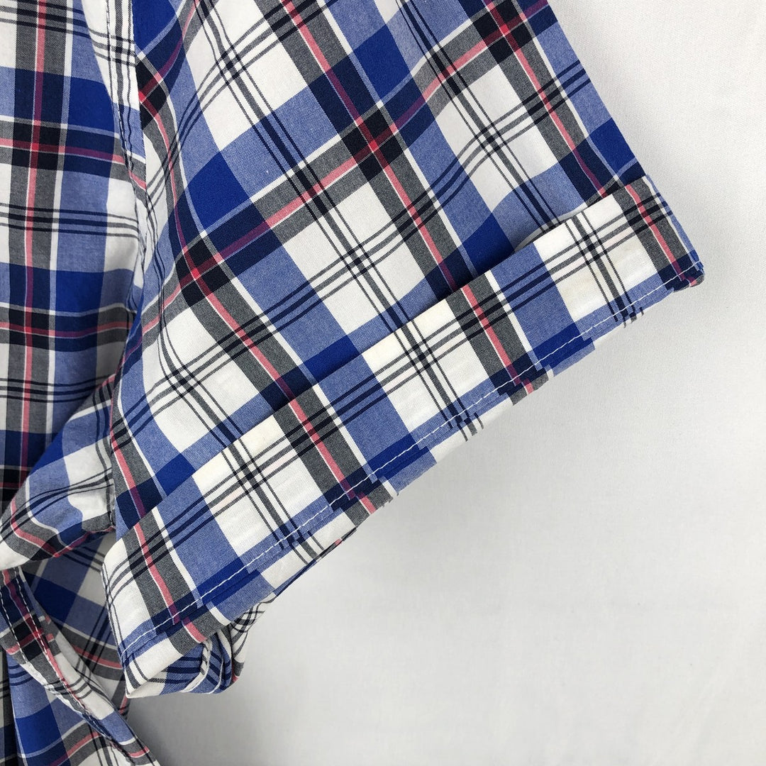 Tommy Hilfiger short-sleeved button-down check shirt, men's size L (approx.) cotton blue type Vintage Second Hand