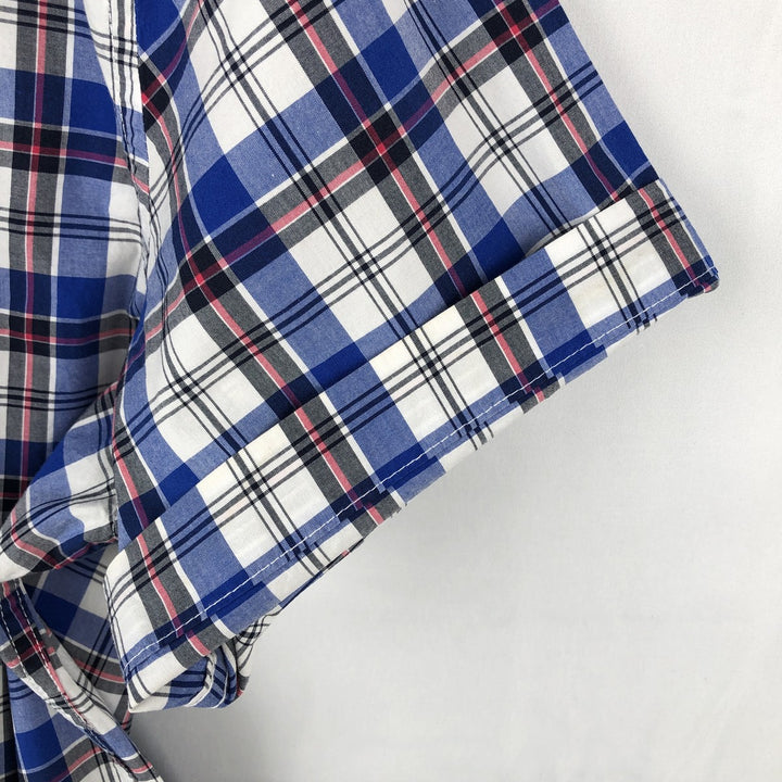 Tommy Hilfiger short-sleeved button-down check shirt, men's size L (approx.) cotton blue type Vintage Second Hand