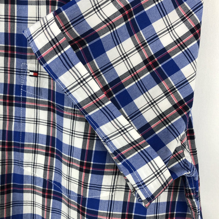 Tommy Hilfiger short-sleeved button-down check shirt, men's size L (approx.) cotton blue type Vintage Second Hand
