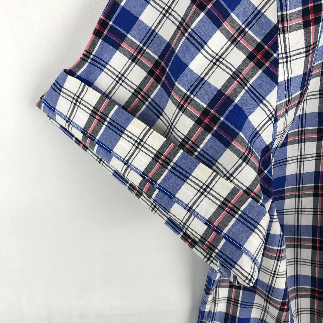 Tommy Hilfiger short-sleeved button-down check shirt, men's size L (approx.) cotton blue type Vintage Second Hand