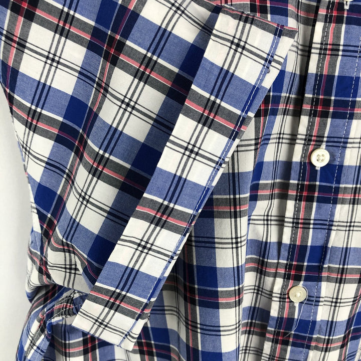 Tommy Hilfiger short-sleeved button-down check shirt, men's size L (approx.) cotton blue type Vintage Second Hand