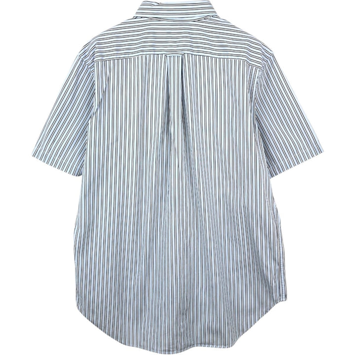 Nautica 80's Two-Ply Cotton Short-Sleeve Button-Down Striped Shirt, Men's Size L (approx.) cotton Blue type light blue Vintage Second Hand