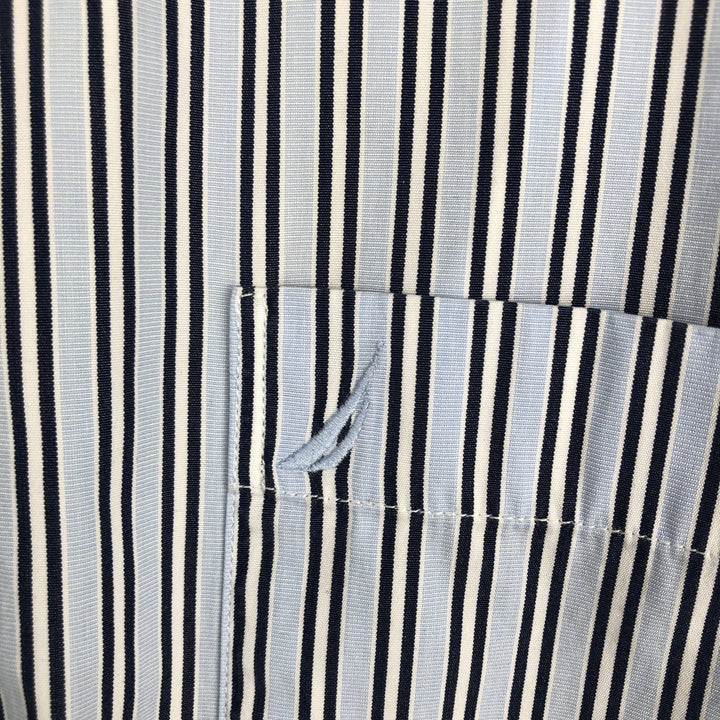 Nautica 80's Two-Ply Cotton Short-Sleeve Button-Down Striped Shirt, Men's Size L (approx.) cotton Blue type light blue Vintage Second Hand