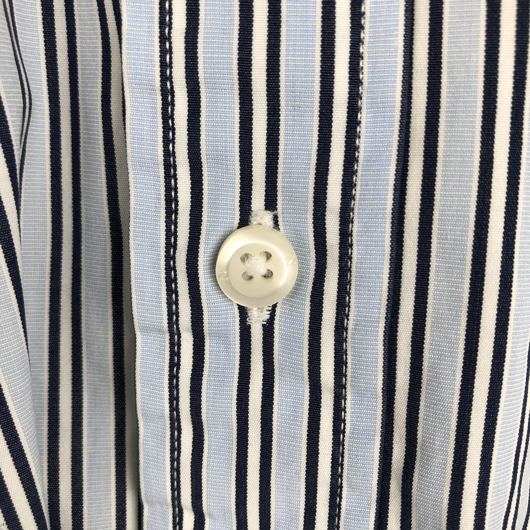 Nautica 80's Two-Ply Cotton Short-Sleeve Button-Down Striped Shirt, Men's Size L (approx.) cotton Blue type light blue Vintage Second Hand