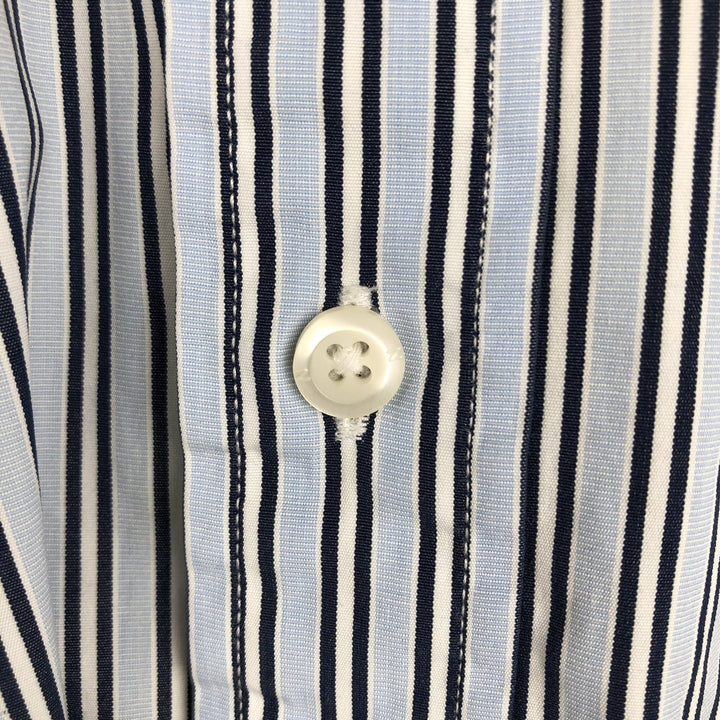 Nautica 80's Two-Ply Cotton Short-Sleeve Button-Down Striped Shirt, Men's Size L (approx.) cotton Blue type light blue Vintage Second Hand