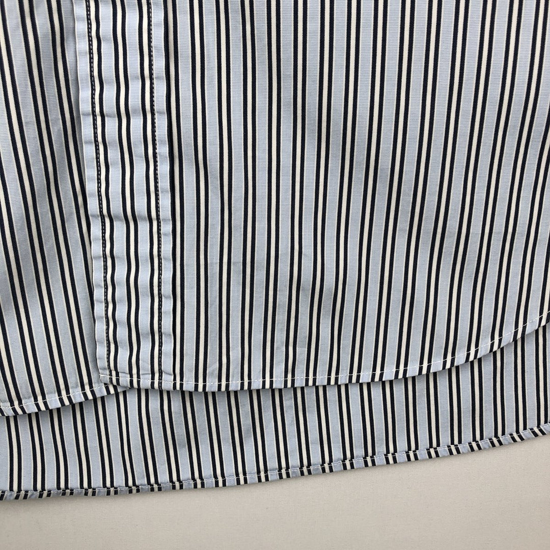 Nautica 80's Two-Ply Cotton Short-Sleeve Button-Down Striped Shirt, Men's Size L (approx.) cotton Blue type light blue Vintage Second Hand