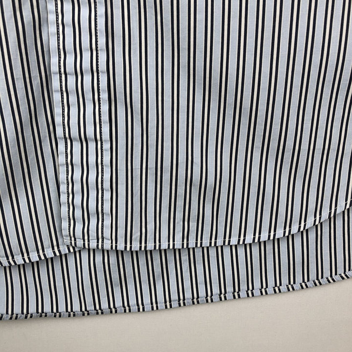 Nautica 80's Two-Ply Cotton Short-Sleeve Button-Down Striped Shirt, Men's Size L (approx.) cotton Blue type light blue Vintage Second Hand