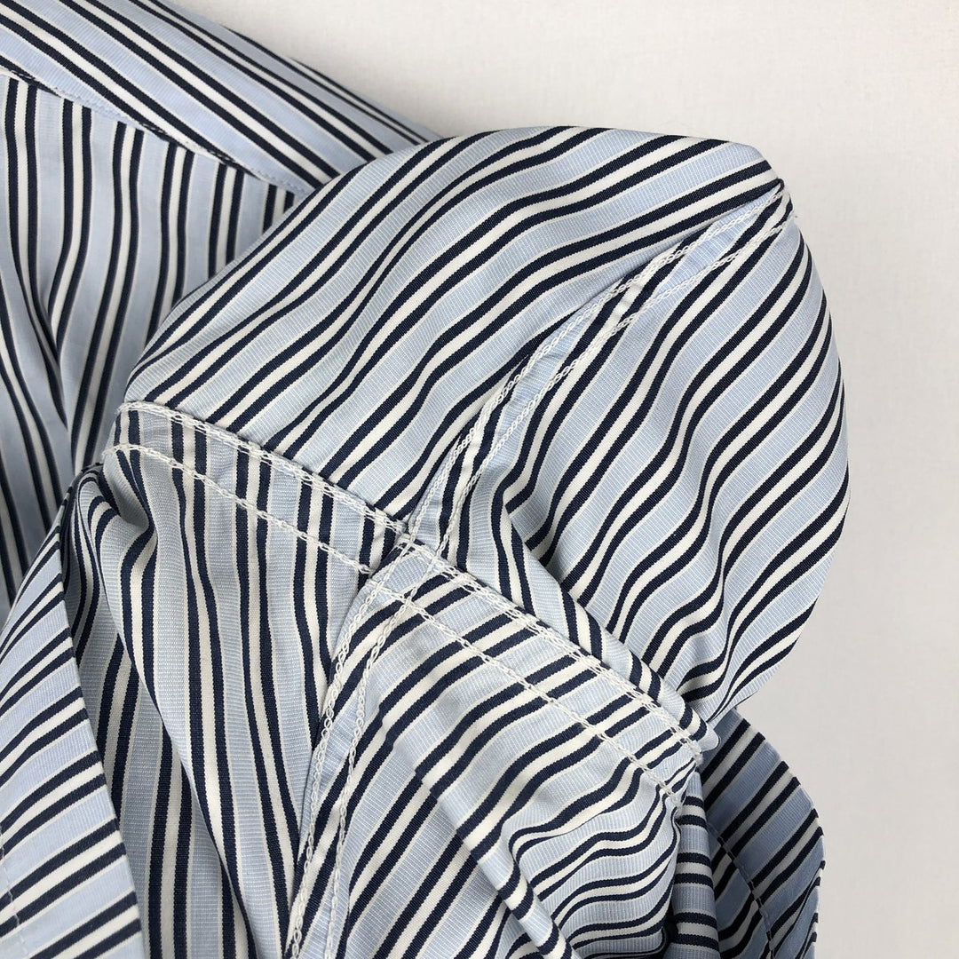 Nautica 80's Two-Ply Cotton Short-Sleeve Button-Down Striped Shirt, Men's Size L (approx.) cotton Blue type light blue Vintage Second Hand